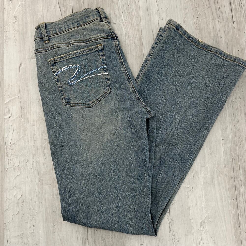 Tint Stretch Bootcut Beaded Jeans Size 8  Faded Wash Denim Distressed Worn